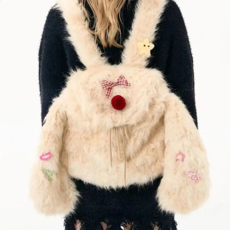 JIAERDI Sweet Cool Y2k Backpack Women Spring Summer Bow Chic Mini Backpaks Female Harajuku Aesthetic Soft Plush Mochila 240824