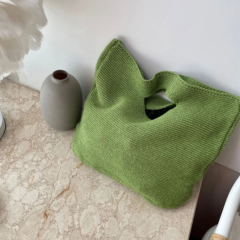 2024 Casual Woven Women Shoulder Bags Knitted Handbags Large Capacity Shopper Female Beach Travel Cotton Purses 240826