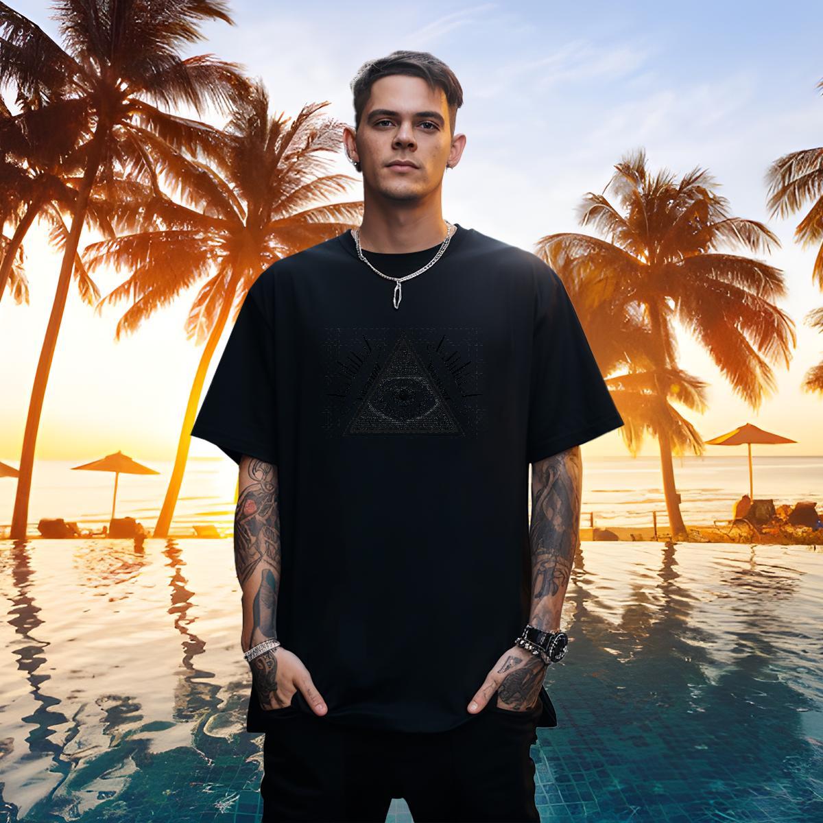 Soft Mens T Shirts 100% Cotton 230g eye of the devil Hip Hop Anime Breathable Short Sleeve Couples T Shirts 2024 Summer Tee Shirt