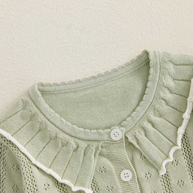 Childrens long sleeved doll collar sweater cardigan baby boy girl cotton casual top newborn spring thin knitted jacketW240824