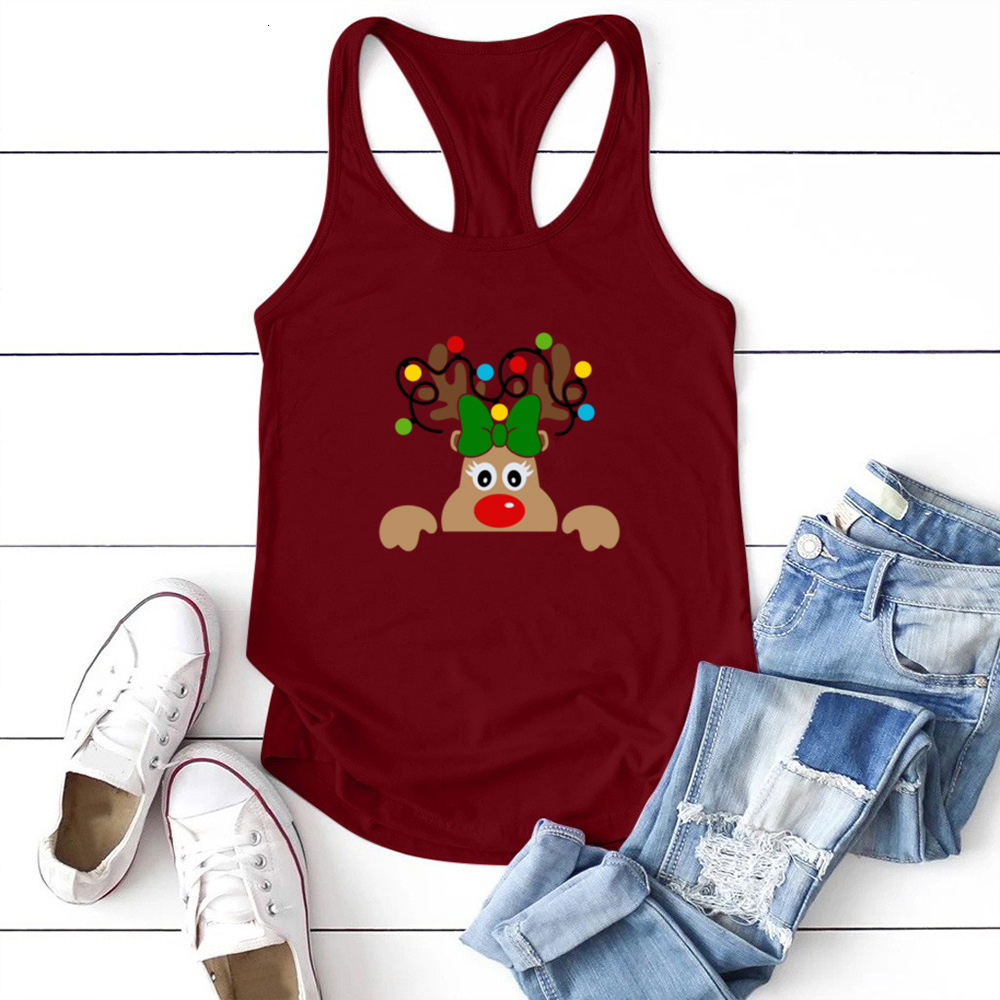 Christmas style sports vest with a smile and deer print, women's loose plus size bodybuilding top dongdumaoyi