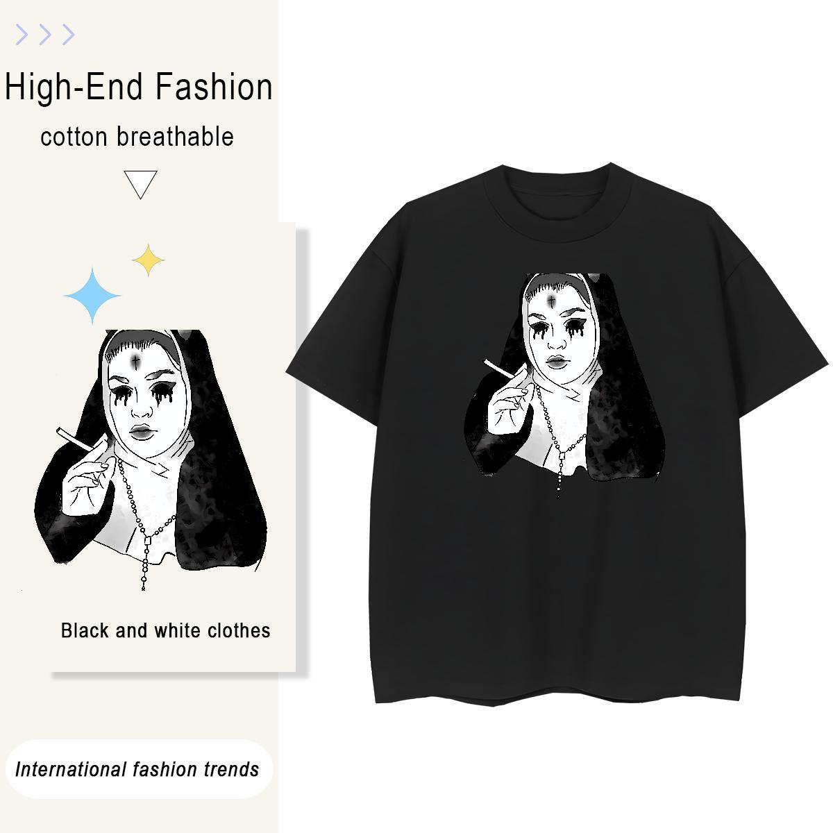 High quality Couples T Shirts 230g Cotton nun Daily Wear T-Shirts for Women Comfortable Black Oversized Clothes