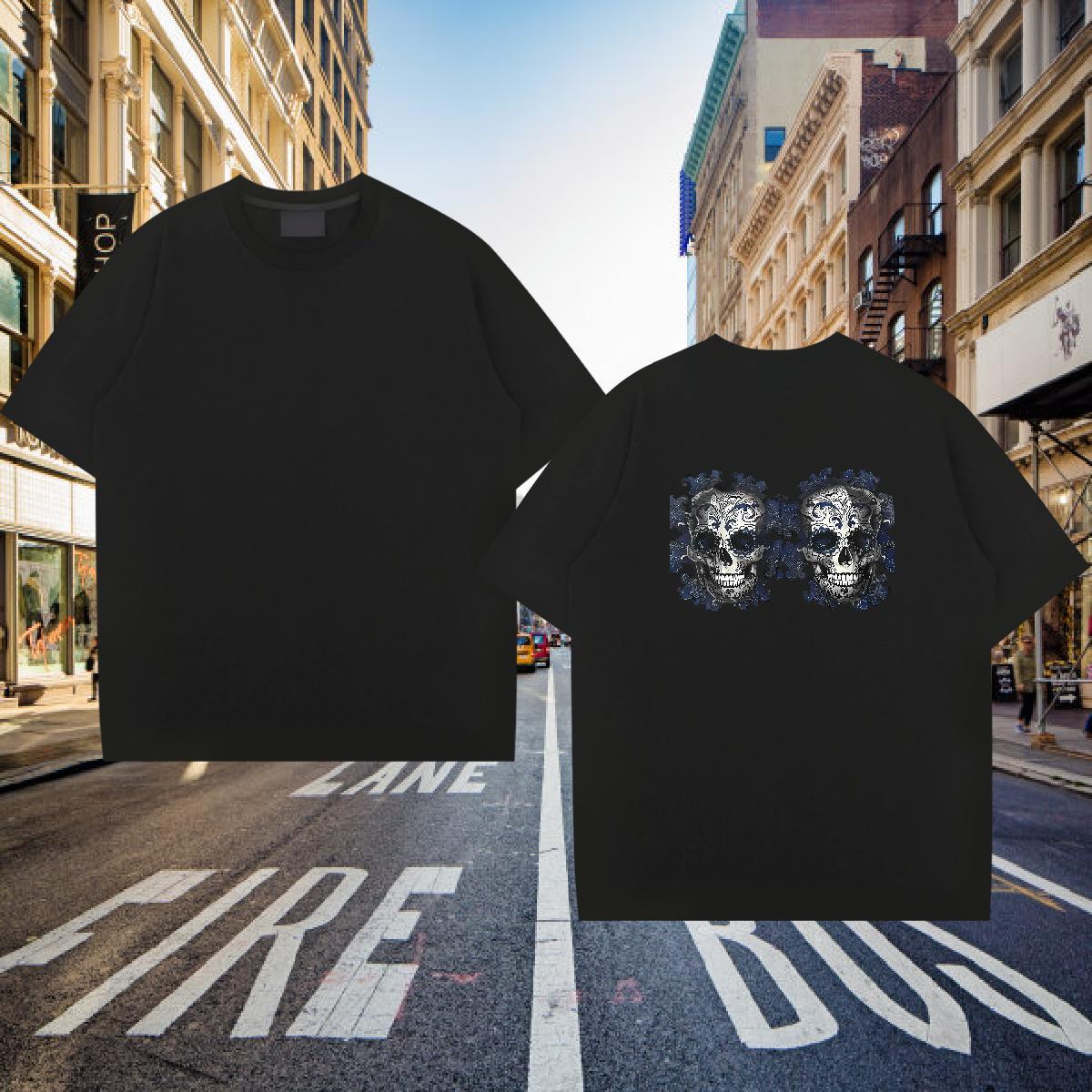 Comfortable T-Shirts for Men 100% Cotton 230g skull Spring Summer Cartoon Print Breathable Short Sleeve Mens Tshirts Fashion Design Polos