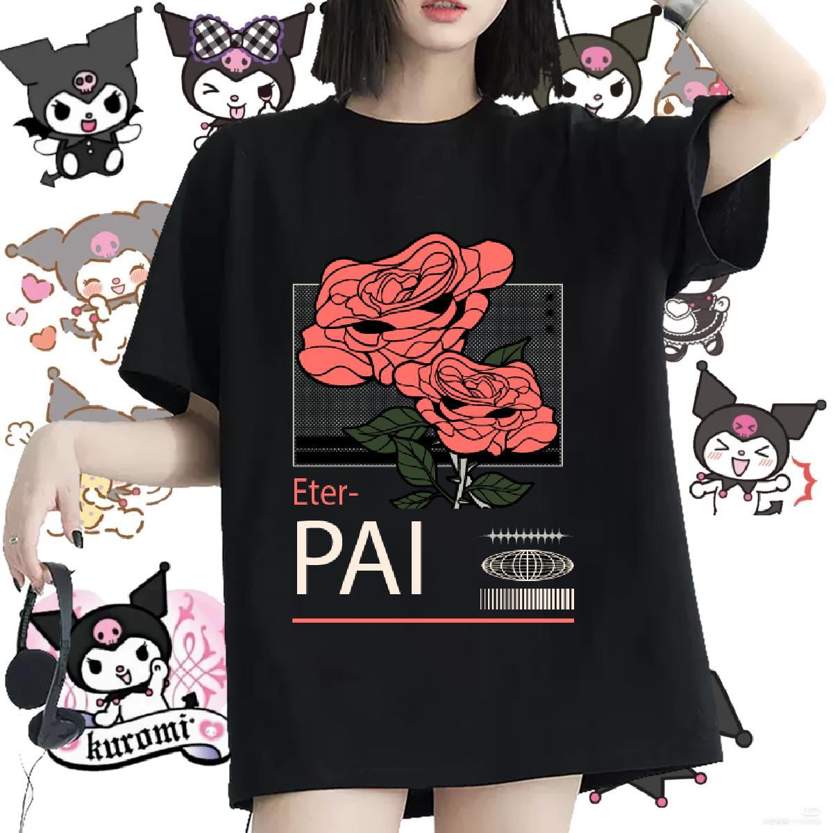 Female Women Tshirts 230g Pure Cotton flower Spring Summer Women T Shirts Short sleeve Soft Anime Clothes Shirt