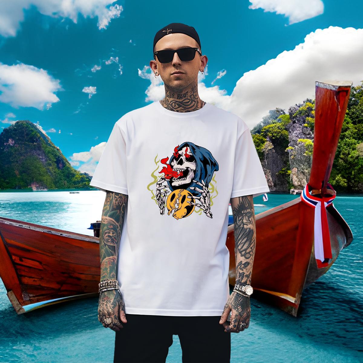 Brand T shirt 100% Cotton 230g skull Daily Outfit Plus Size Cartoon Breathable Soft Men Tops Tees 2024 Summer Clothes