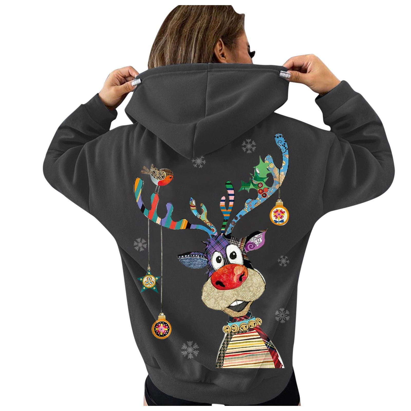 Hooded reindeer women's Christmas moose hoodie, hoodie with fleece dongdumaoyi
