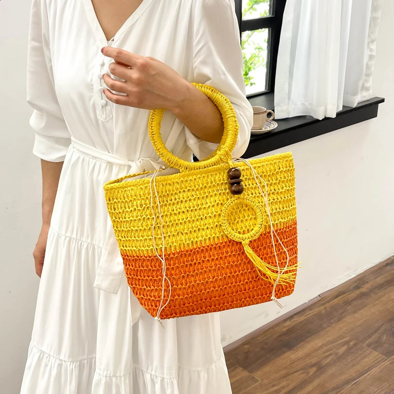 Big Bag For Women Large Travel Beach Bag Handbag Summer Round Top Handle Tote Bag Fashion Basket Shopper Bag 240824