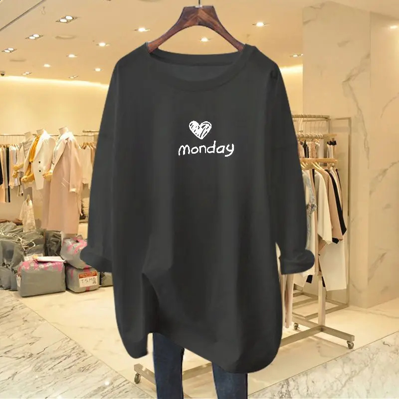 Womens clothing chic letters love printed T-shirts spring and autumn casual loose O-neck long sleeved shirts 240826