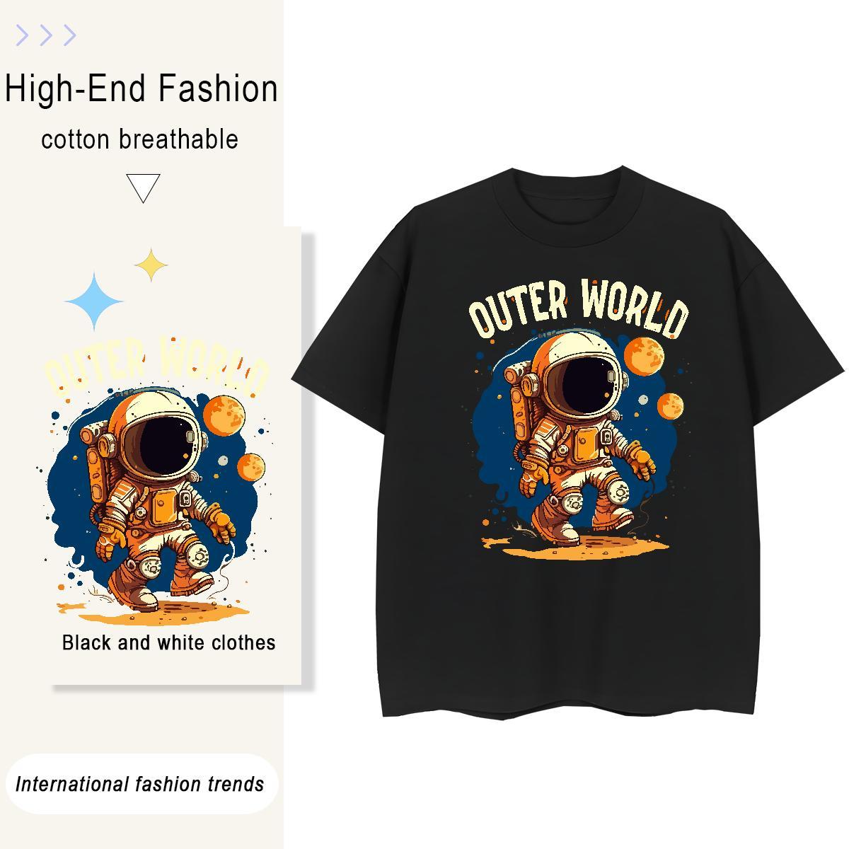 High quality Unisex Tshirts 230g Cotton cosmonaut Outdoor Women T Shirts Short Sleeve O-Neck Cartoon Printing L-4XL Tees Shirts
