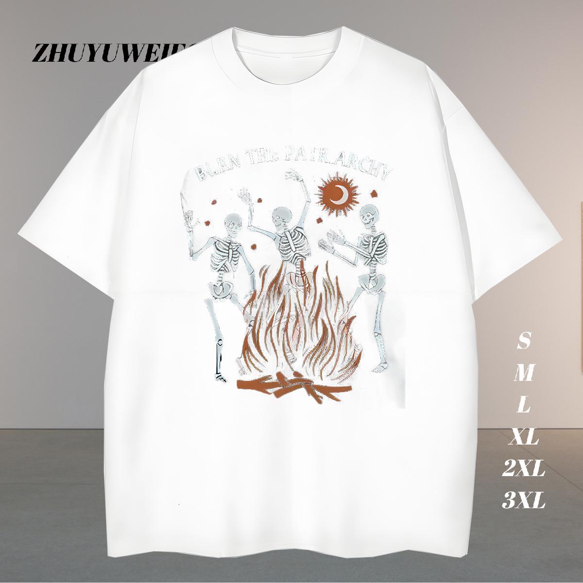 Loose T-Shirts for Men 230g Pure Cotton moon Street Oversized 3XL 4XL Breathable Crew Neck Mens Tshirts Customized Wear