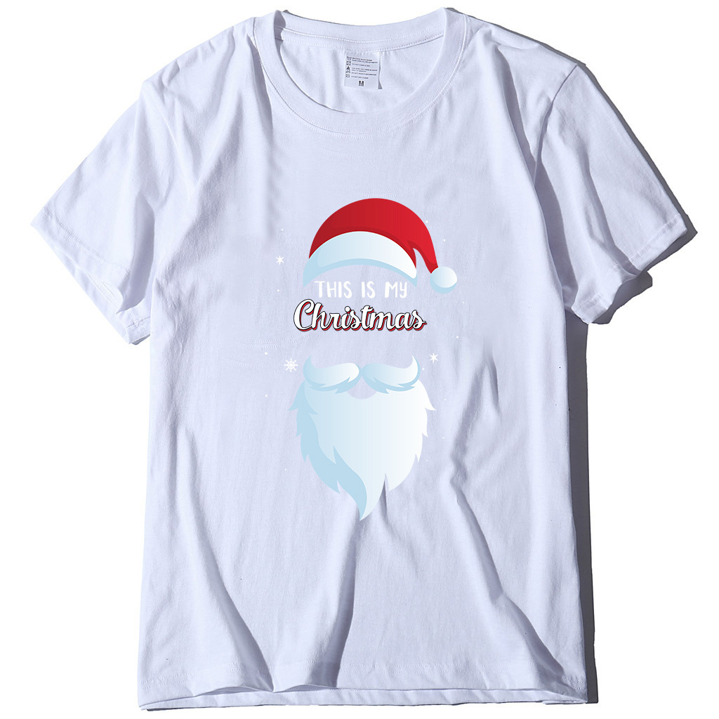 Autumn Street Trendy Round Neck Women's Short sleeved Santa Claus Print dongdumaoyi