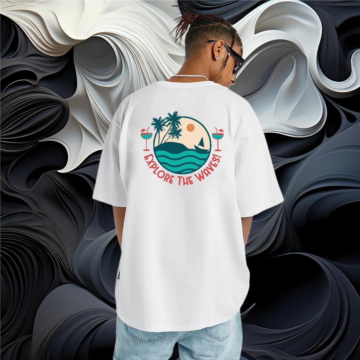 Brand T Shirt For Man 230g Pure Cotton wave Street Oversized 4XL Crew Neck Breathable Mens Tshirts Fashion Design Tops Shirt