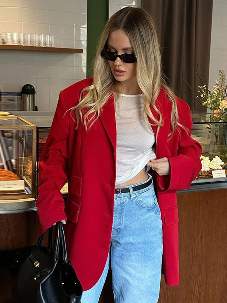 Elegant Office Blazer Women Casual Lapel Long Sleeve Single Breasted Shoulder Pads Female Coat 2024 Autumn Fashion Lady Suit 240824