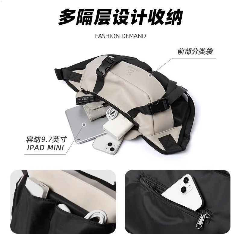 Fashion Men Chest Bag Waterproof 97 inch iPad Crossbody Hiking Travel Fanny Pack with Antitheft Buckle 240826