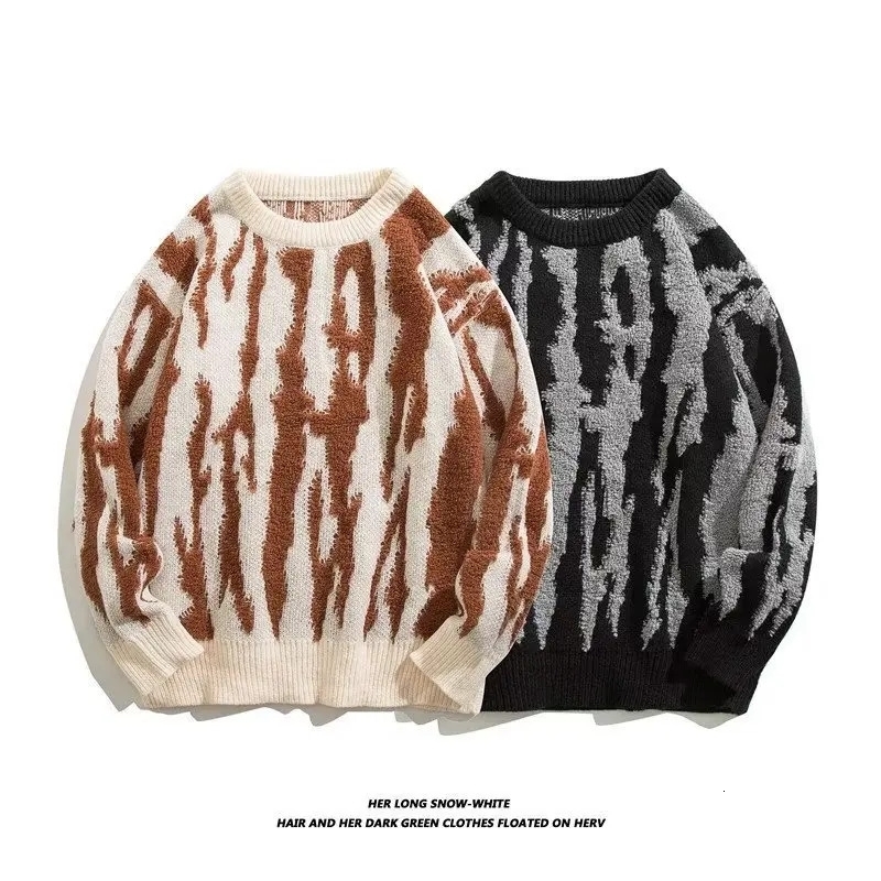 Retro American mens knitted sweater with loose fitting edge and drawstring staff neckline style knitte 240824