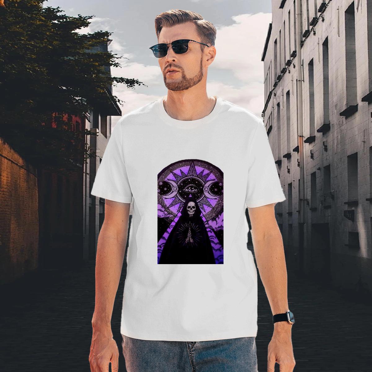 Loose T Shirts Men 100% Cotton 230g skull Street DIY Printed Round Neck Short Sleeve Men Tshirts 2024 Tops