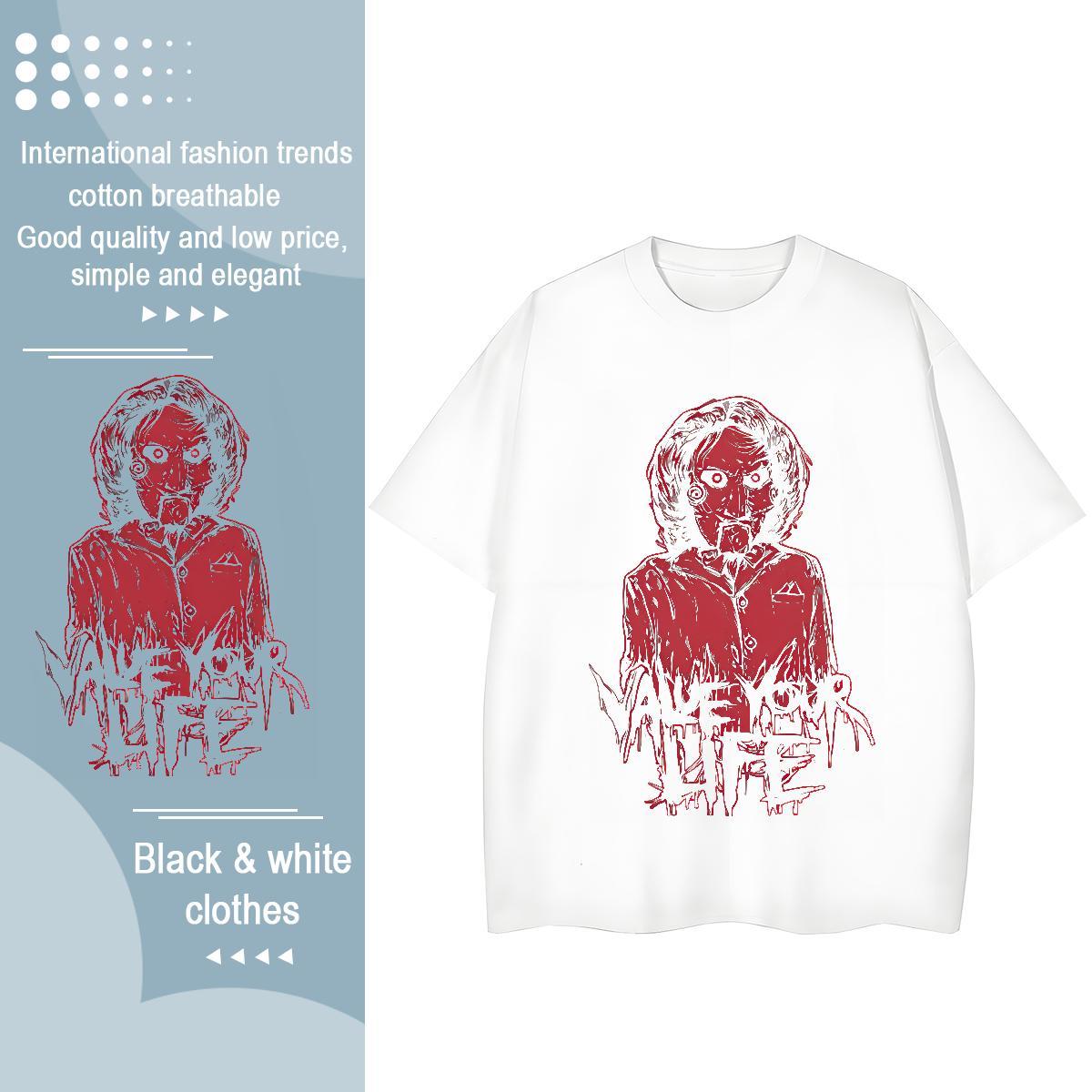 5A Unisex Tshirts 230g Cotton skull Daily Outfit T Shirts Women Breathable Short Sleeve DIY Anime Printed Top Tees