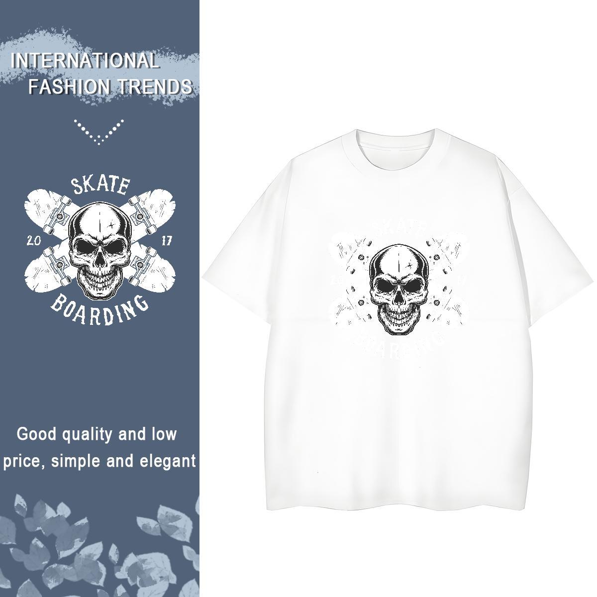 Cool T Shirt For Man 230g Pure Cotton skull Sports Casual DIY Printed Crew Neck Breathable Mens Tshirts Fashion Design Tees