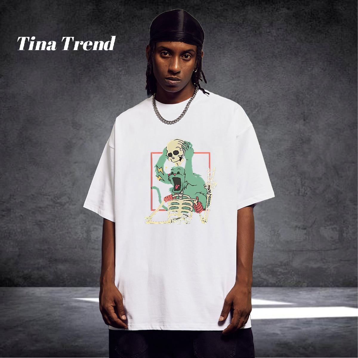 Brand T-Shirts for Men 230g Pure Cotton skull Sport DIY Anime Crew Neck Breathable Couples T Shirts Custom Clothings