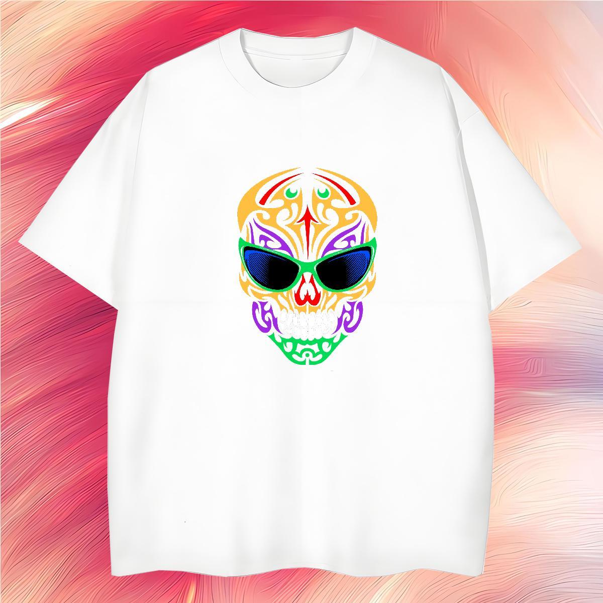 Wholesale T shirt 100% Cotton 230g skull High Street Hip Hop DIY Printed Short Sleeve Soft Tshirts Casual New Top Tees
