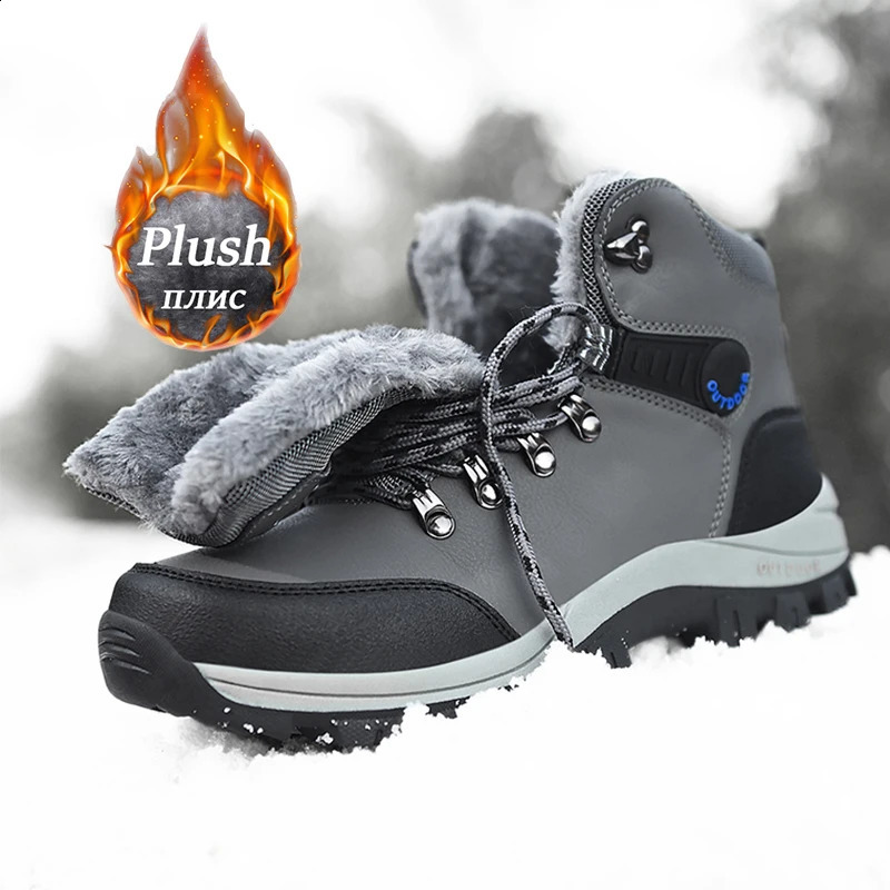 Snow waterproof leather sports shoes ankle super warm mens outdoor anti slip snow winter hiking boots