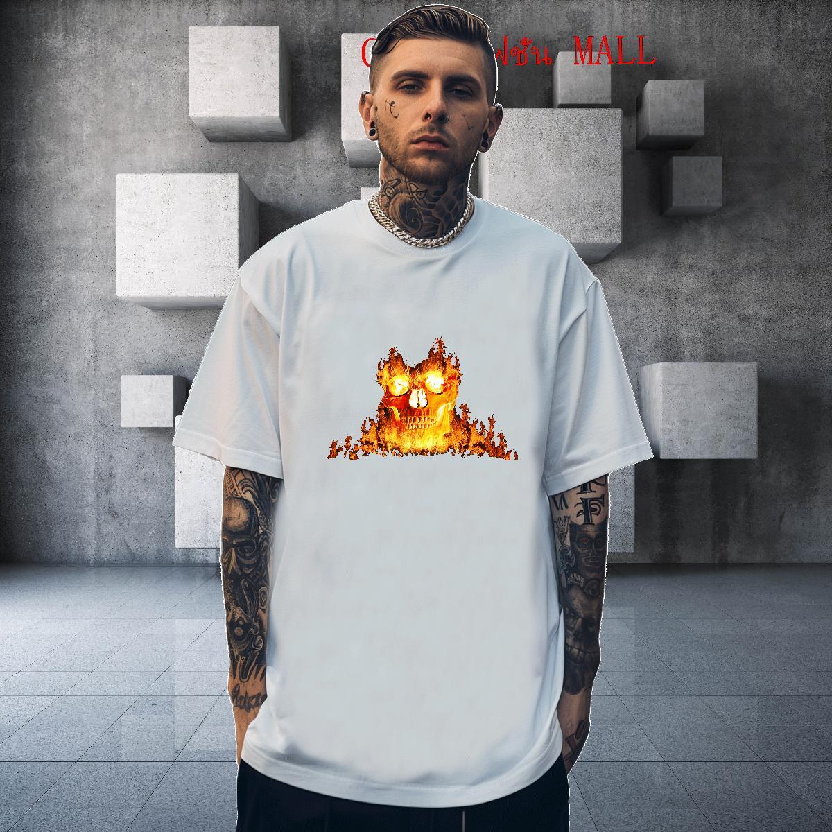 Brand Mens T Shirts 230g 100% Cotton skull High Street Hip Hop Oversized 4XL Breathable Soft Mens Tshirts DIY Polos