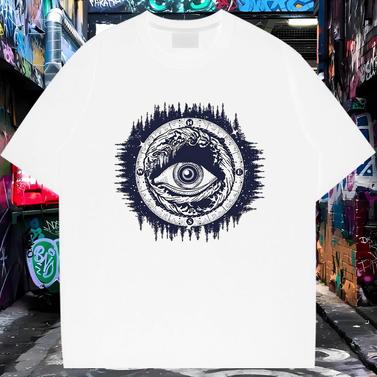 Soft Men T Shirts 230g Cotton eye of the devil Home Outdoor Anime Print Crew Neck Men Tshirts Customized Polos