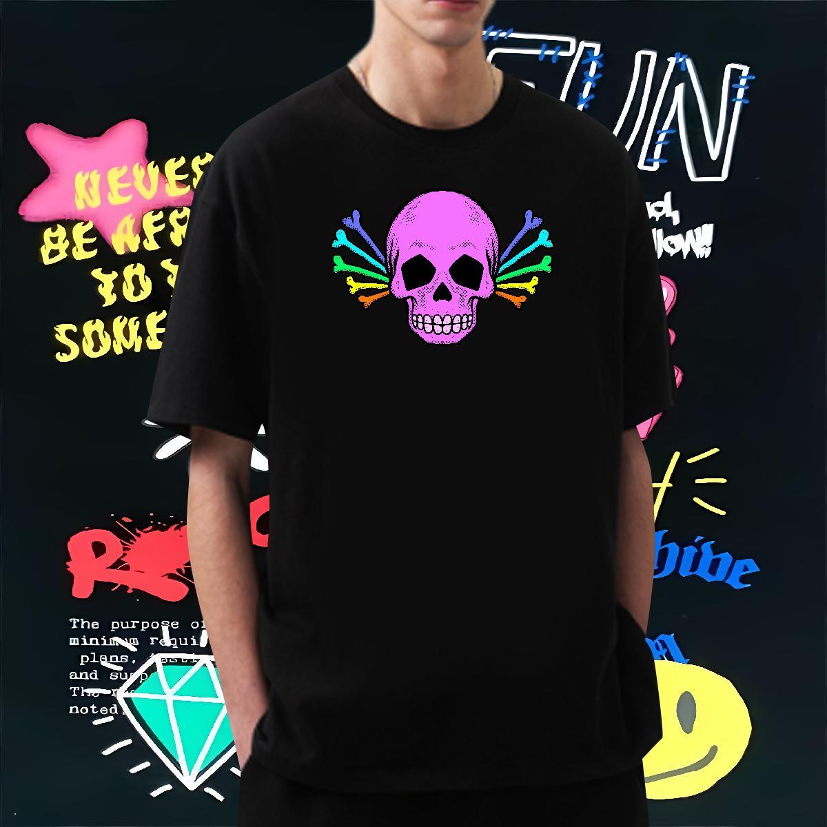 Wholesale Man T Shirts 230g Cotton skull Casual Daily Wear Custom Print Oversized Breathable Crew Neck Men Clothes T-Shirt DIY Tops Tees