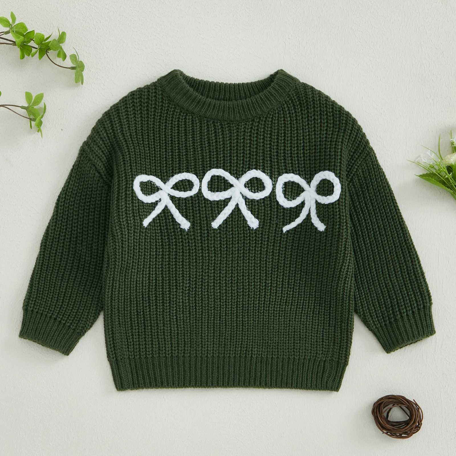 FOCUSNORM 4-color autumn and winter baby cute sweater bow embroidery warm knit long sleeved floral knit knittedW240824