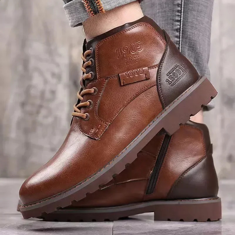 Handmade Men Autumn Winter Booties Outdoor Vintage Brown Ankle Work Boots Beef Tendon Bottom atillas Male 240830