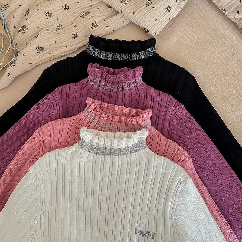 Children and girls knitted zipper cotton letter pleated collar long sleeved baby girl underwear pure cotton baby sweaterW240824