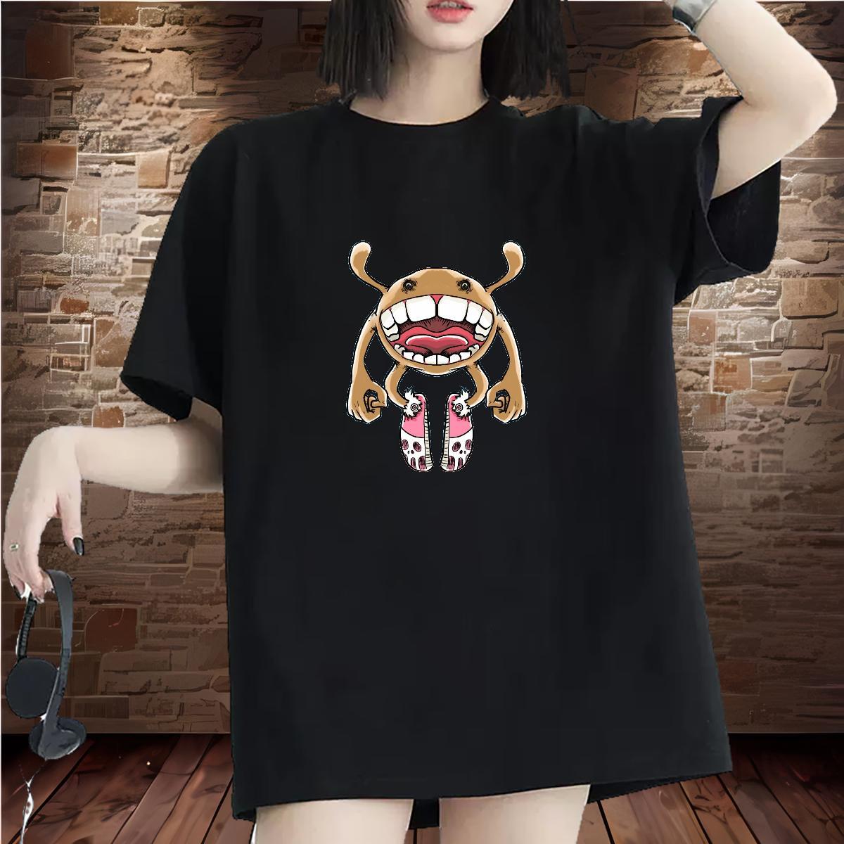 Lady Unisex Tshirts 100% Cotton 230g painting Casual Beach T Shirt For Woman Crew Neck Breathable Cartoon Floral Printing Clothes