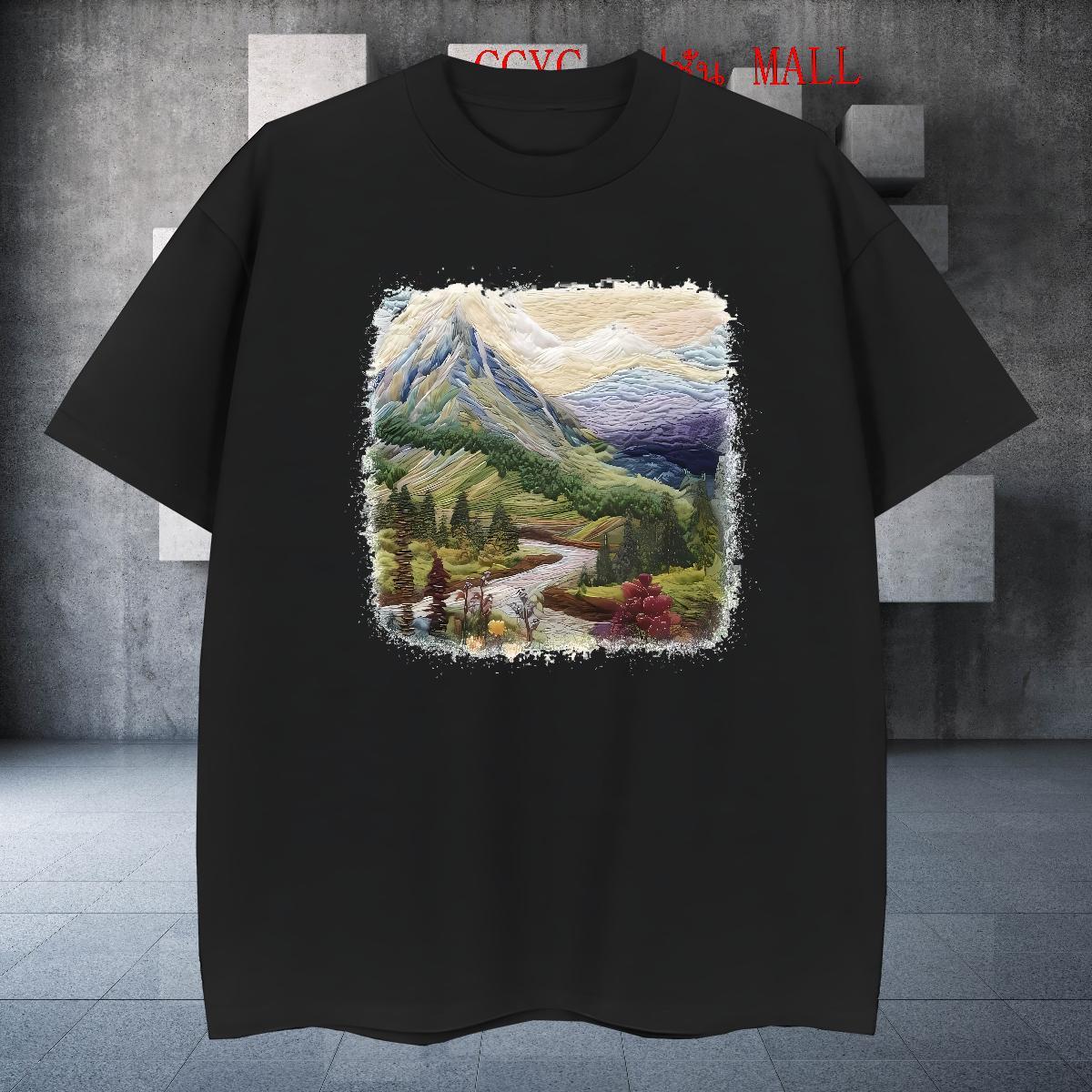 Brand T-Shirts for Men 230g Pure Cotton Mountain Summer Casual Oversized Short Sleeve O-Neck Mens Tshirts 2024 New Tops Tees