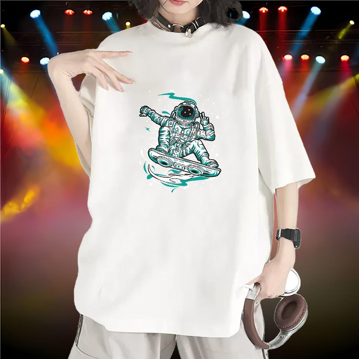 5A Couples T Shirts 230g Cotton universe Daily Outfit T-Shirts for Women O-Neck Short Sleeve Plus Size Cartoon Tops Shirt