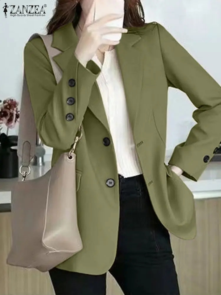 ZANZEA Autumn Fashion Long Sleeve Blazer Woman Lapel Neck Party Suits Elegant Solid Color Jackets Female Vintage OL Outwear 240826