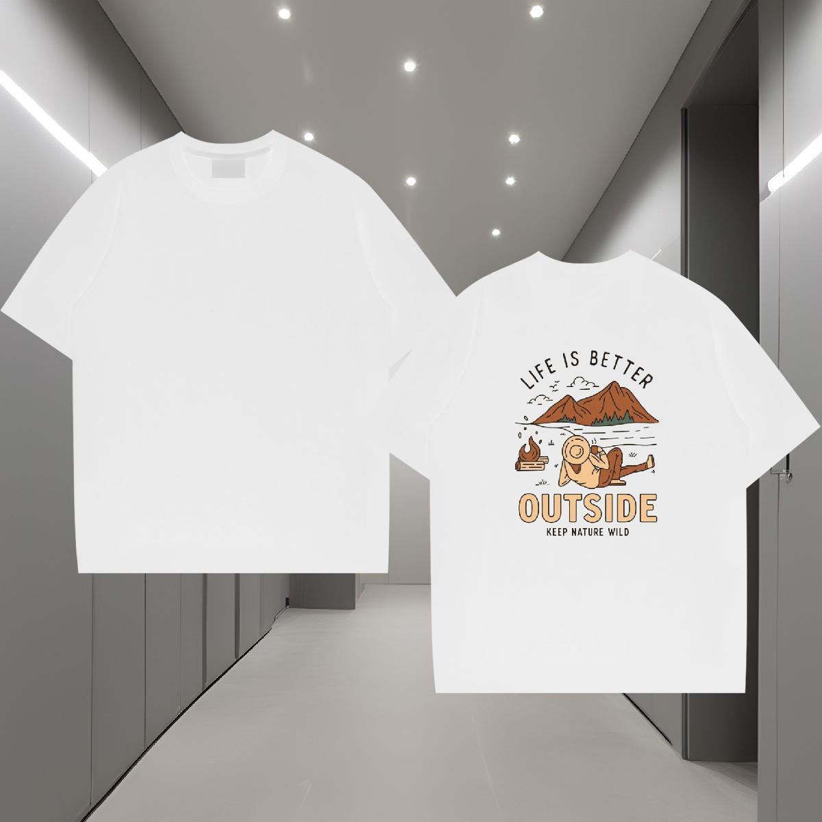 Loose Fit T shirt 100% Cotton 230g mountains Street Wear DIY Logo Oversized Round Neck Short Sleeve Tshirt for Man Woman Custom Tops Tees