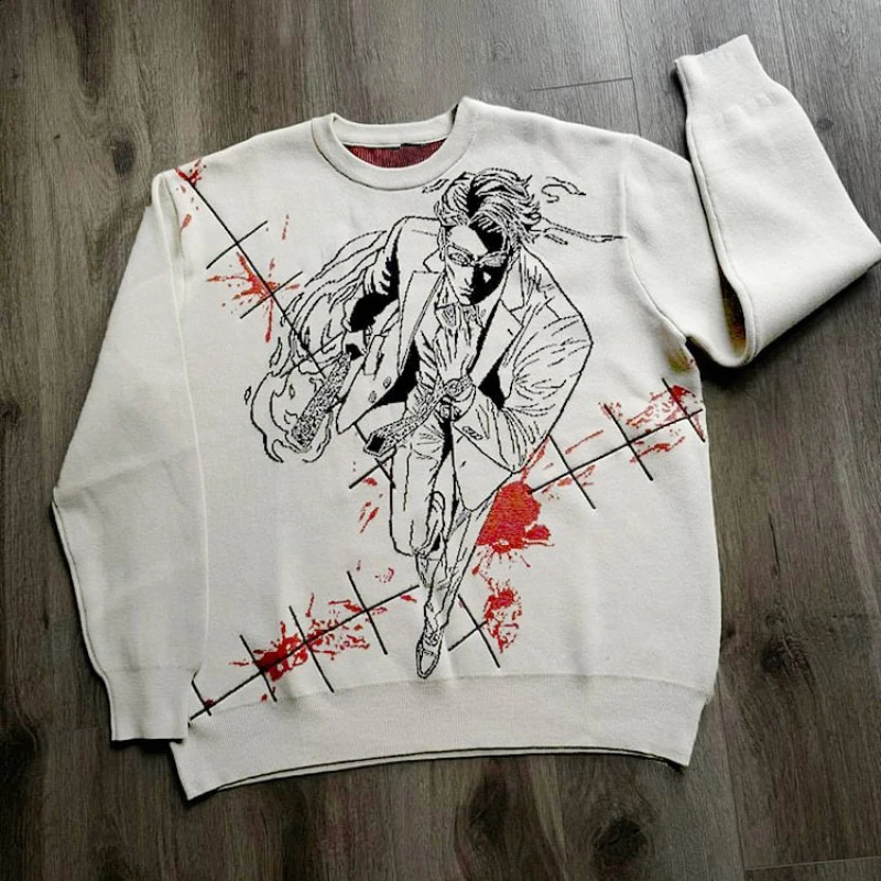 Y2K Gothic Harajuku Anime Pattern Knitted Mens Winter Street Clothing Casual Glenge Womens Pullover Sweater Neutral Jumping Emo Clothing Neutral 24082