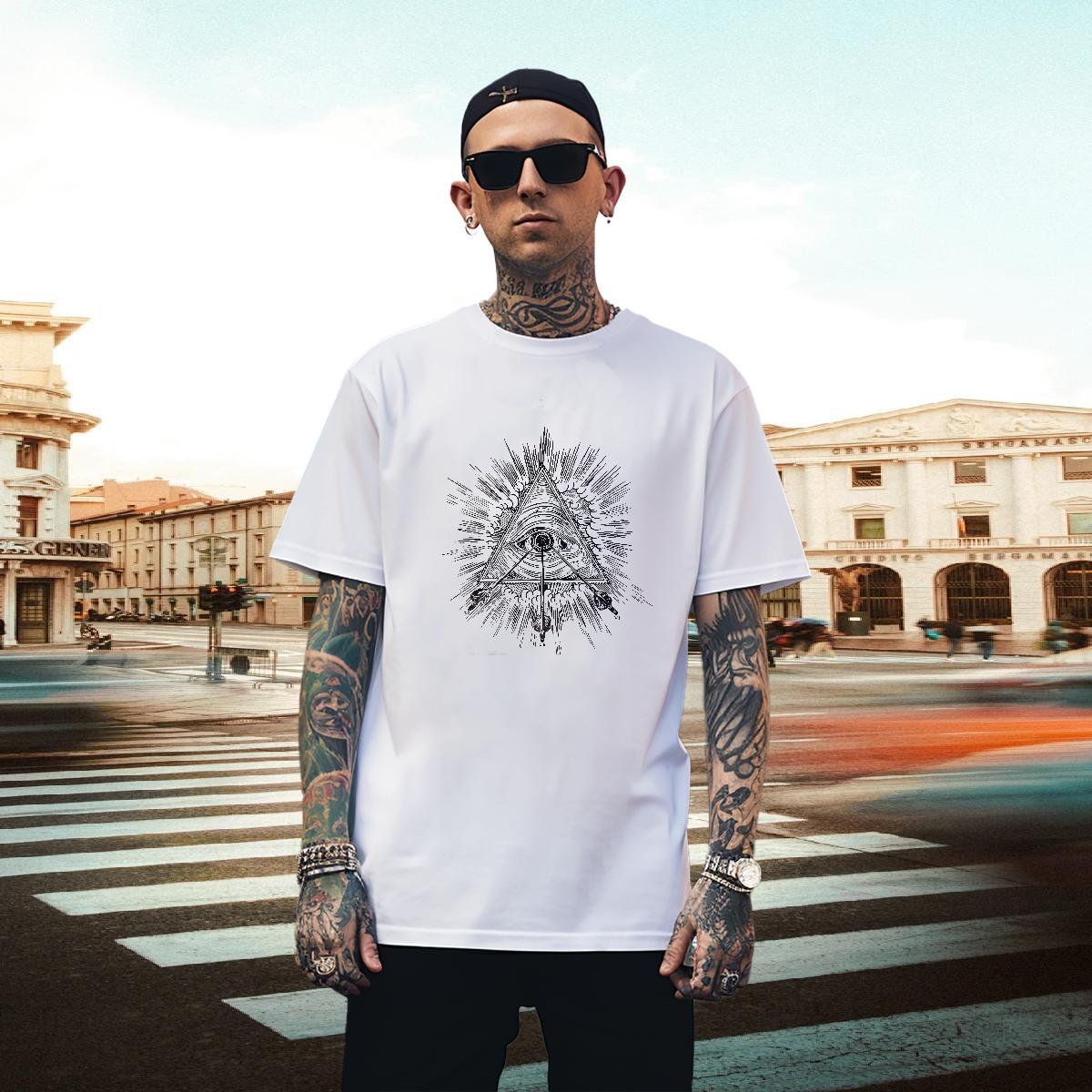 TOP Quality T Shirt For Man 230g Pure Cotton eye of the devil Street wear Hip Hop DIY Breathable Crew Neck Tshirt for Man Woman Brand Tee Shirt