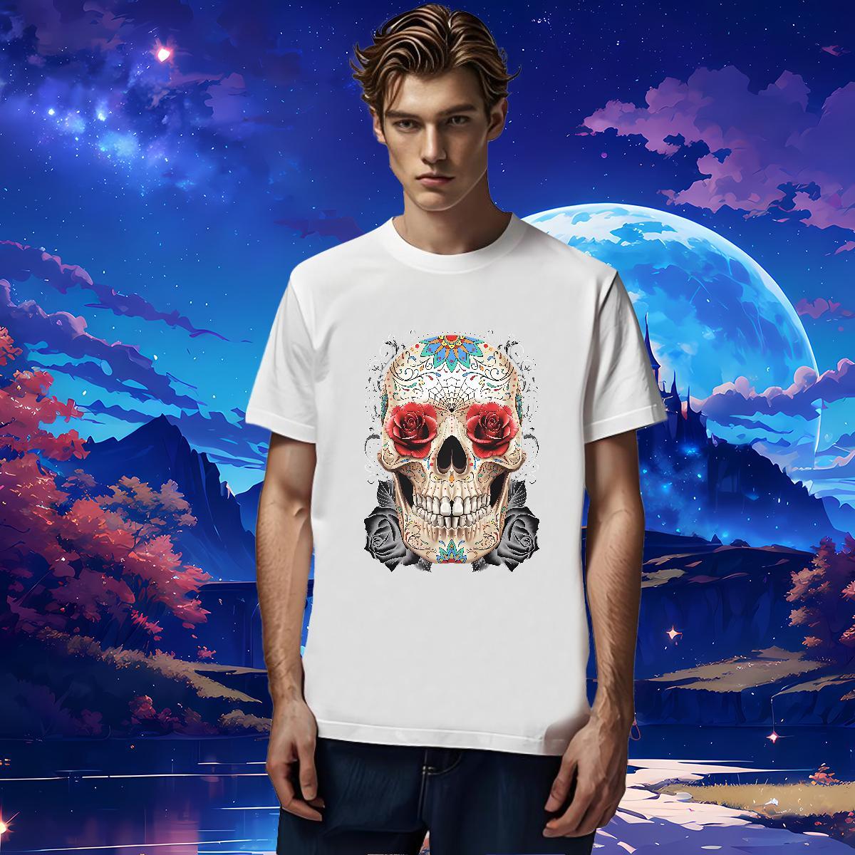 Classic Man T Shirts 230g Pure Cotton rose Street Wear Plus Size Cartoon O-Neck Short Sleeve Tshirts 2024 New Tops