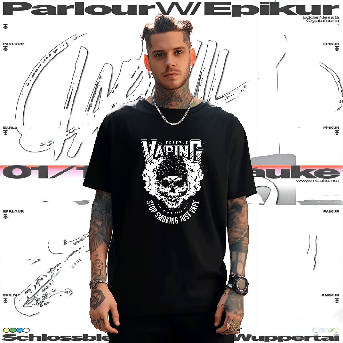 Cool Men T Shirts 230g 100% Cotton skull Summer Casual Cartoon Printing L-4XL Crew Neck Breathable Mens Tshirts DIY Tops Shirt