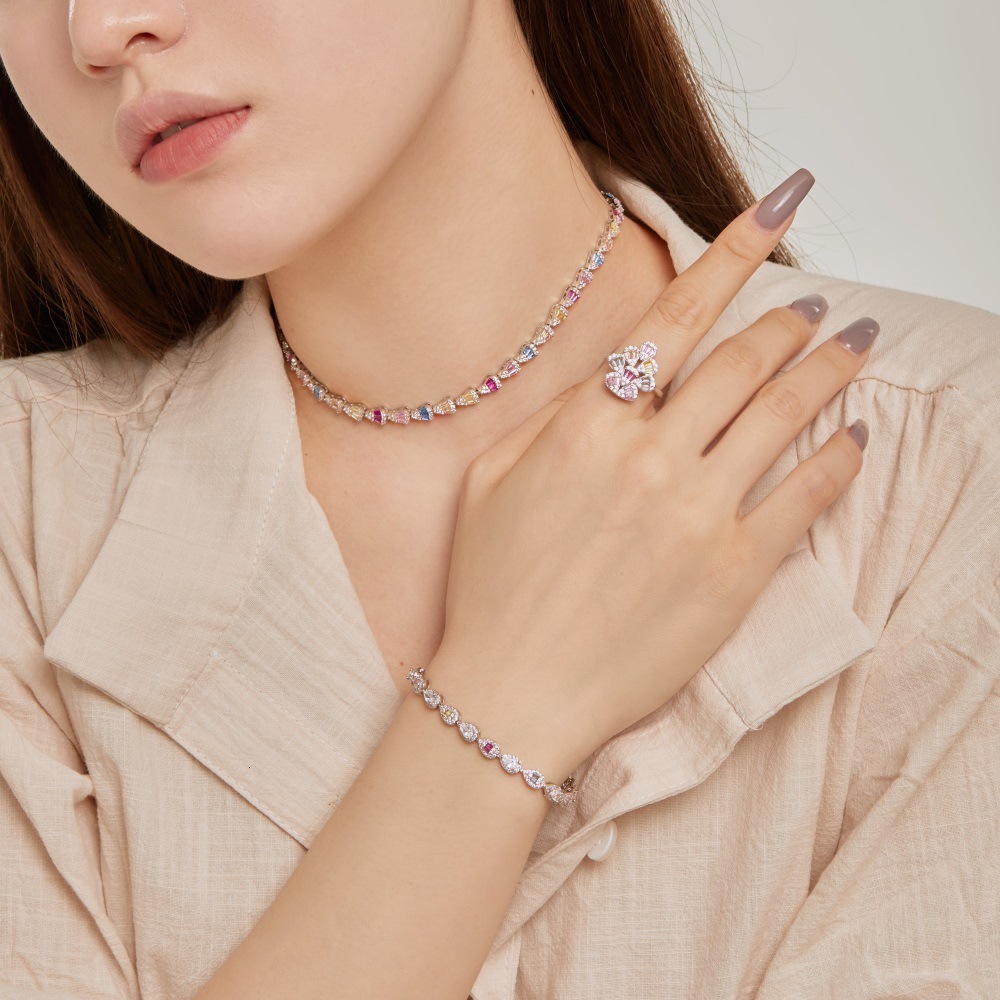 Korean version of new S pure sier fairy balloon with colorful zirconium inlaid full diamond series personalized design female handmade jewelry
