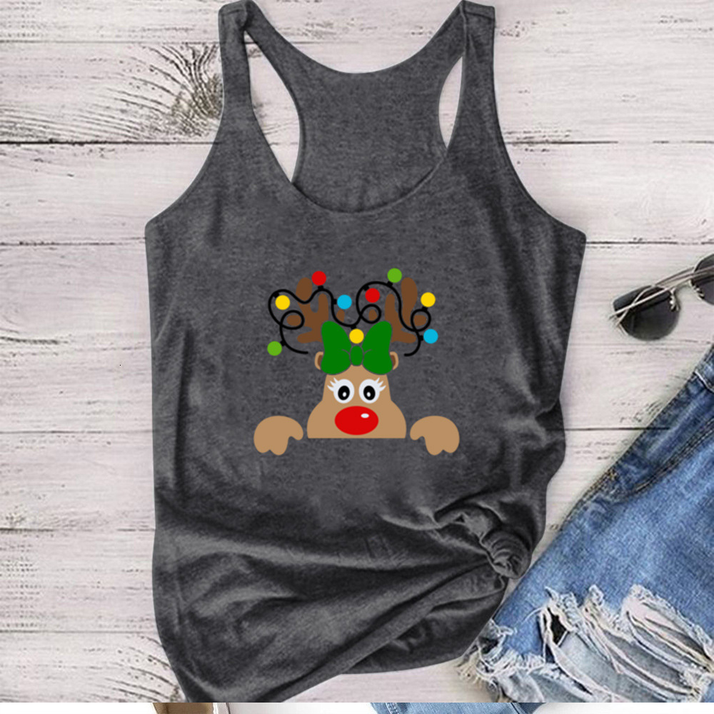 Christmas style sports vest with a smile and deer print, women's loose plus size bodybuilding top dongdumaoyi