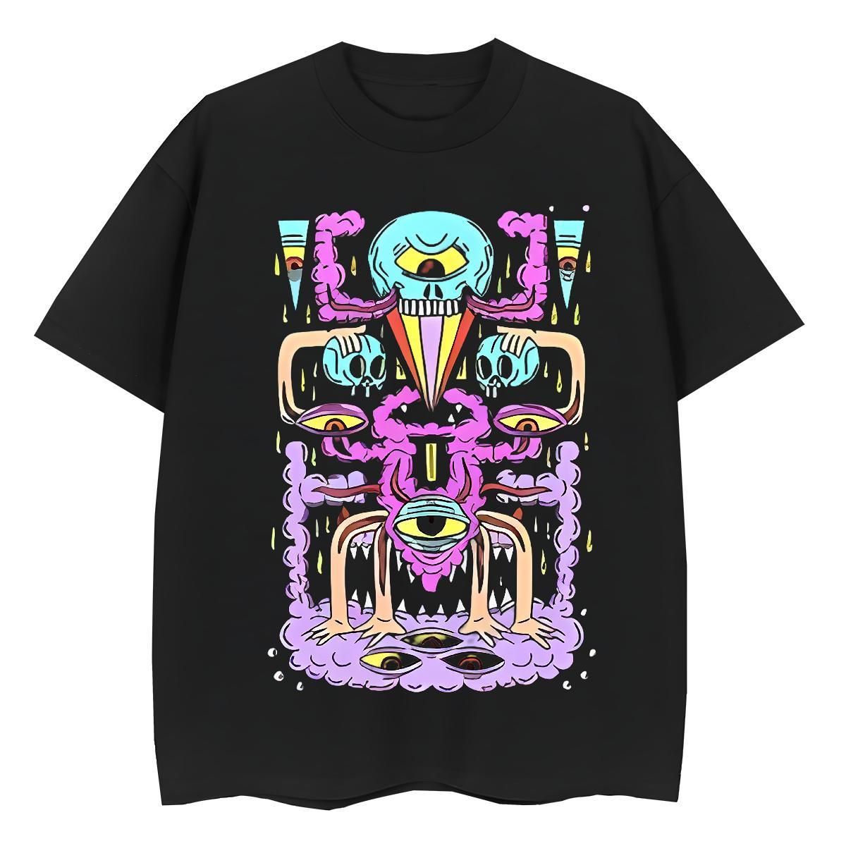 Lady Womens Tshirts 230g 100% Cotton scare Street Casual T shirt Round Neck Short Sleeve DIY Anime Tops Tees