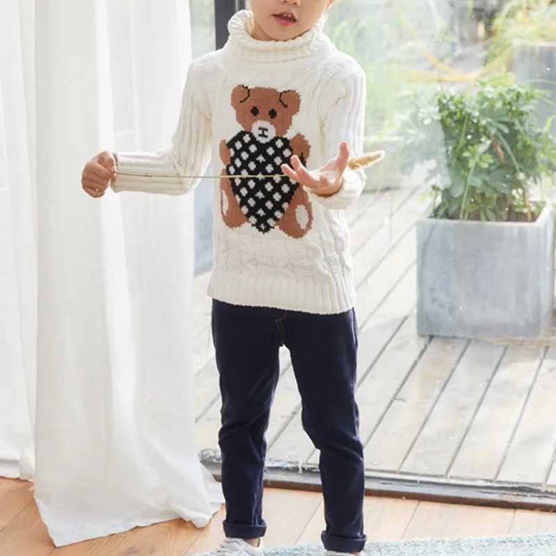 1-8 years warm and cute winter boys and girls sweater cartoon bear knit bottom turtle neck childrens birthday gift sweaterW240824