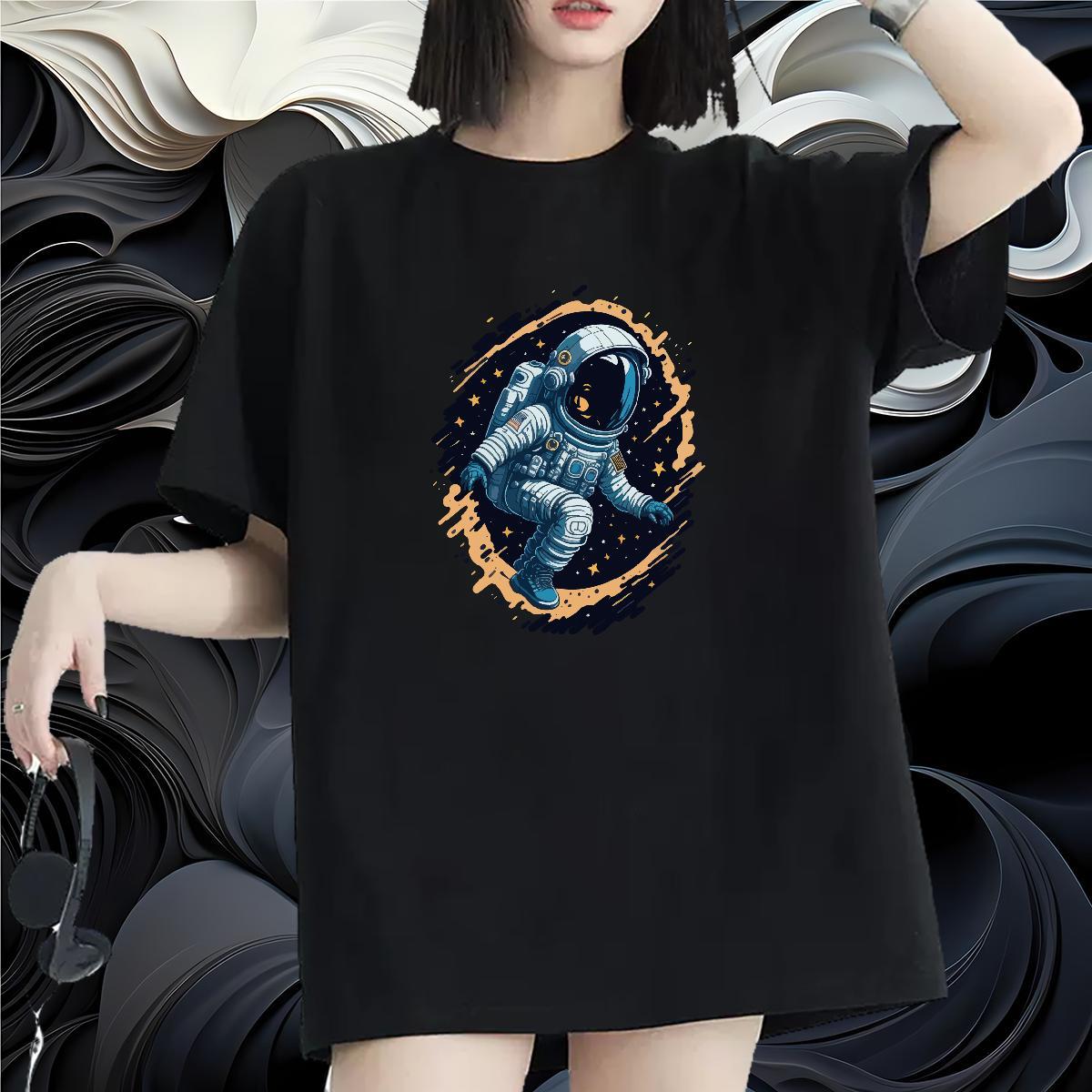 High quality Women Tees 230g Pure Cotton universe Sports Casual T-Shirts for Women O Neck Short Sleeves White Plus Size Tops Tees