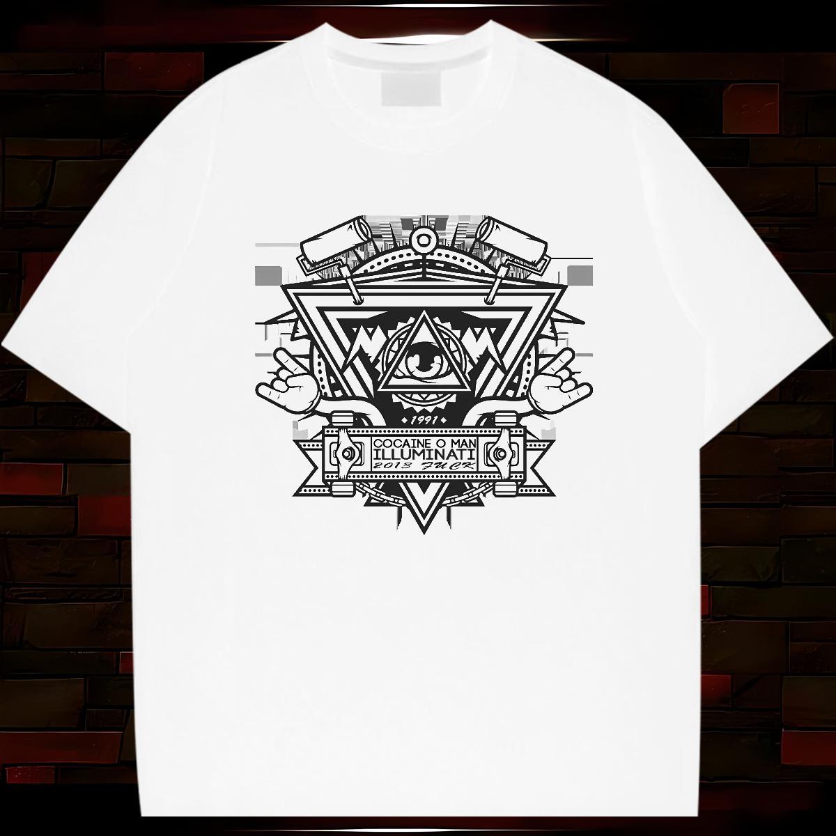 Loose T shirt 230g Cotton eye of the devil Street Casual Asian Size O-Neck Short Sleeve Mens Tshirts Casual New Clothes