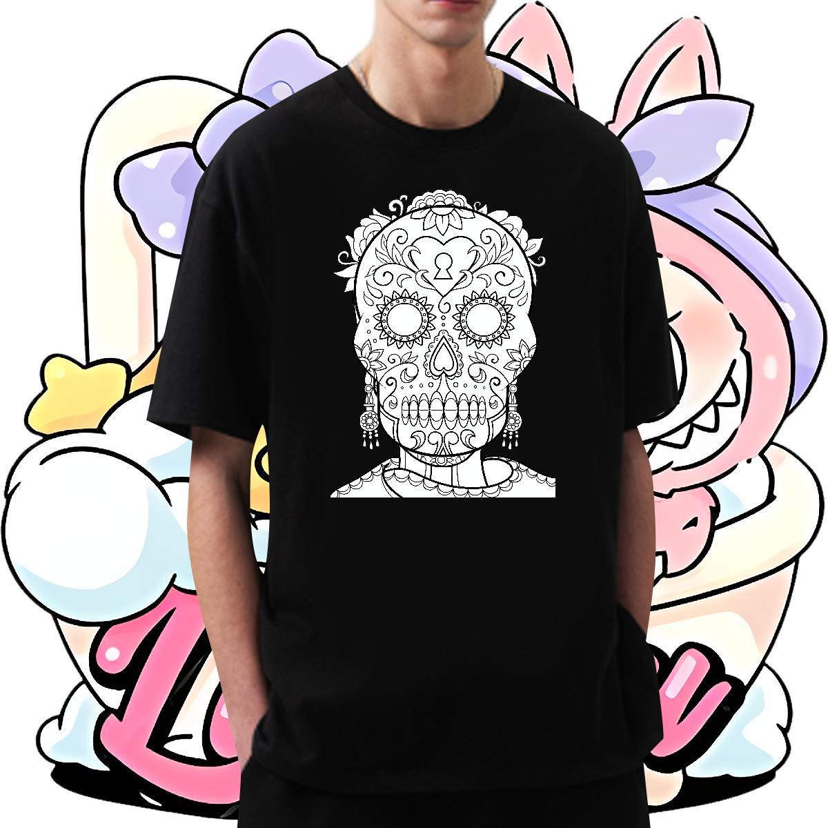 TOP Quality T Shirts Men 100% Cotton 230g skull Beach Floral Print Breathable Short Sleeve Tshirt for Man Woman Free Shipping Wear