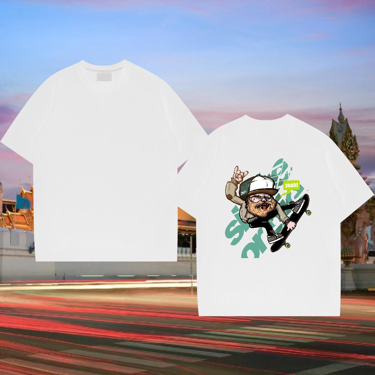 Designer T-Shirts for Men 230g 100% Cotton skateboarding Daily Wear Cartoon Print O Neck Short Sleeves Men Tees Wholesale Tops Tees