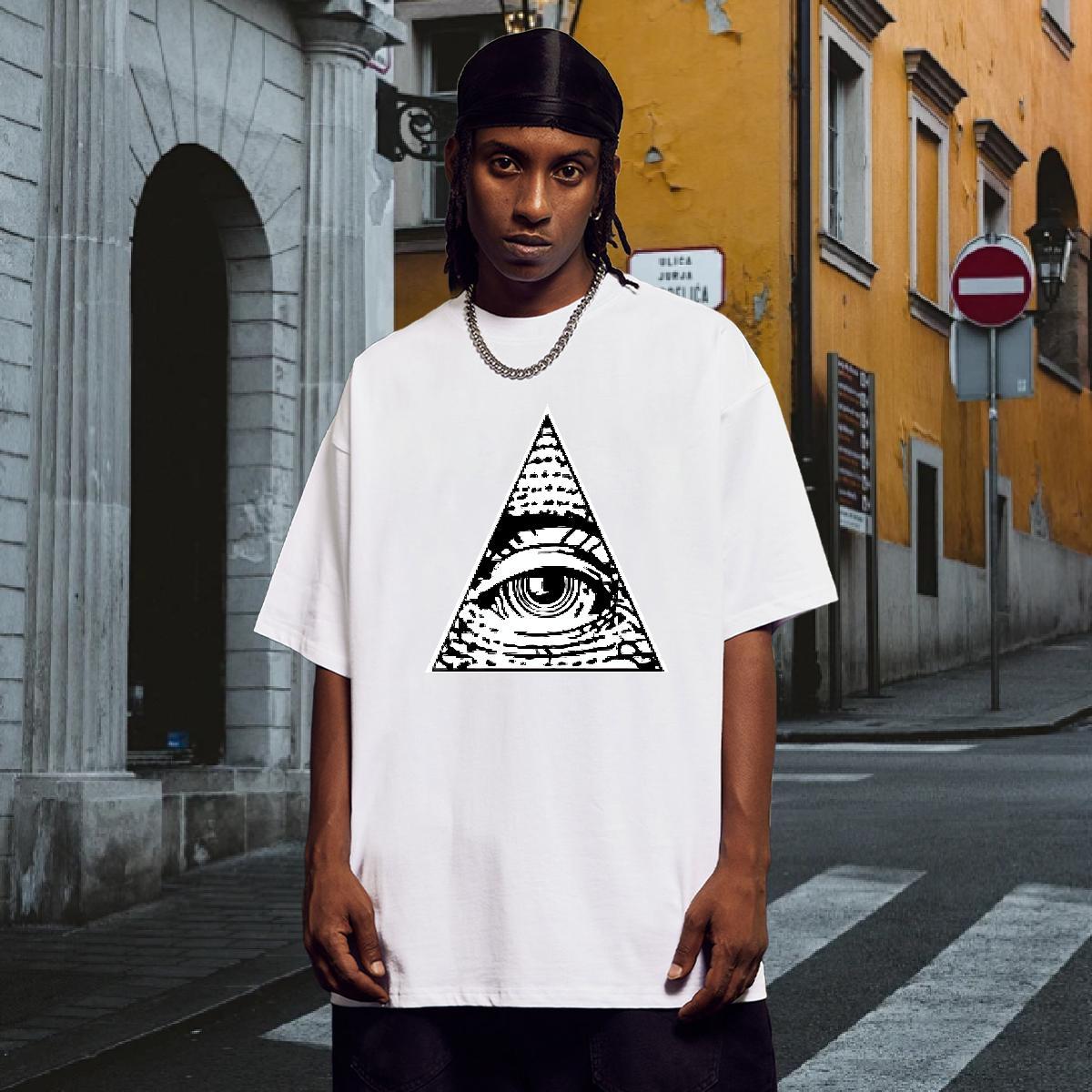 Classic T-Shirts for Men 100% Cotton 230g eye of the devil Sports Casual Black White Breathable Soft Mens Tshirts 2024 New Clothings
