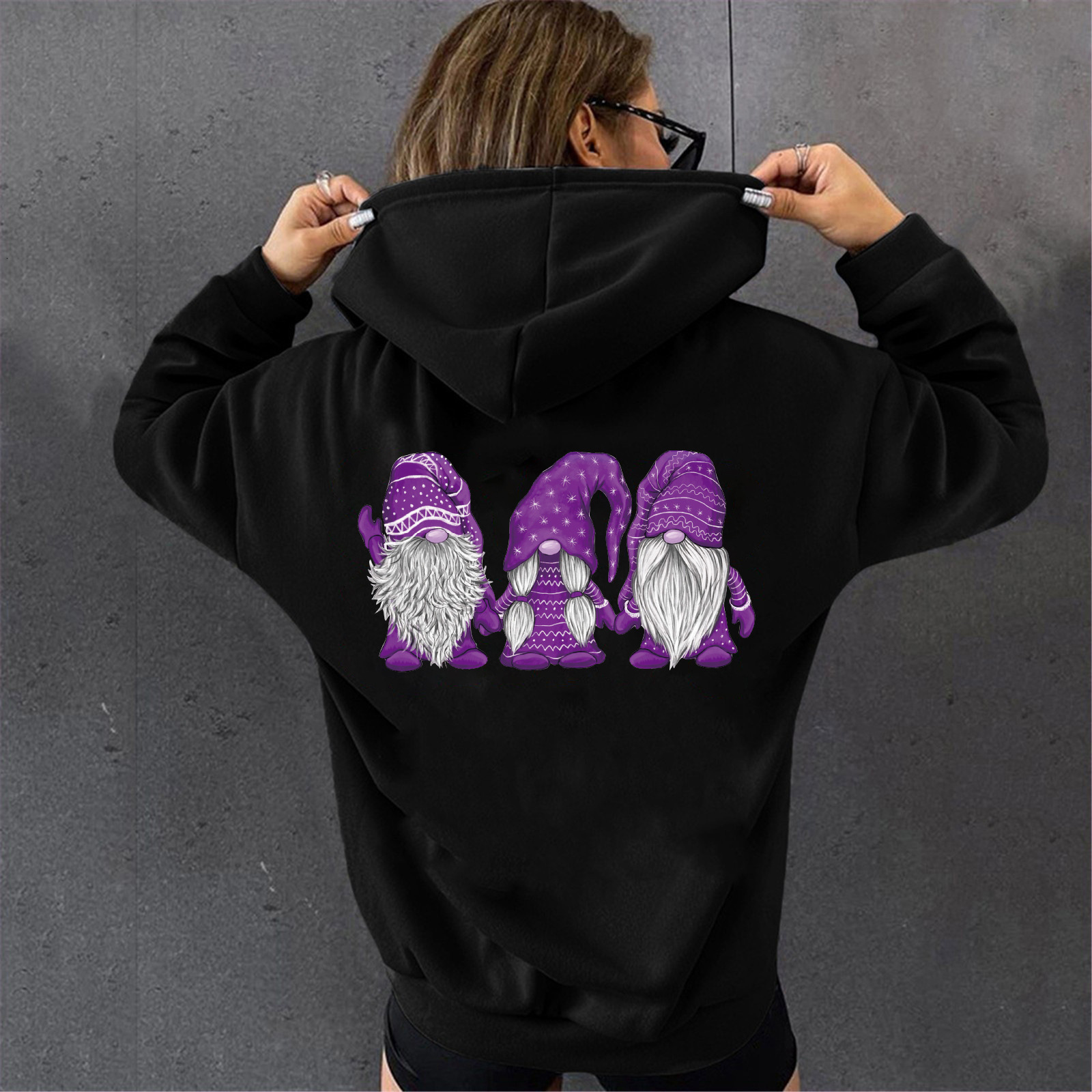 Women's hoodie, hoodie with hat, three Santa Claus printed hoodies dongdumaoyi